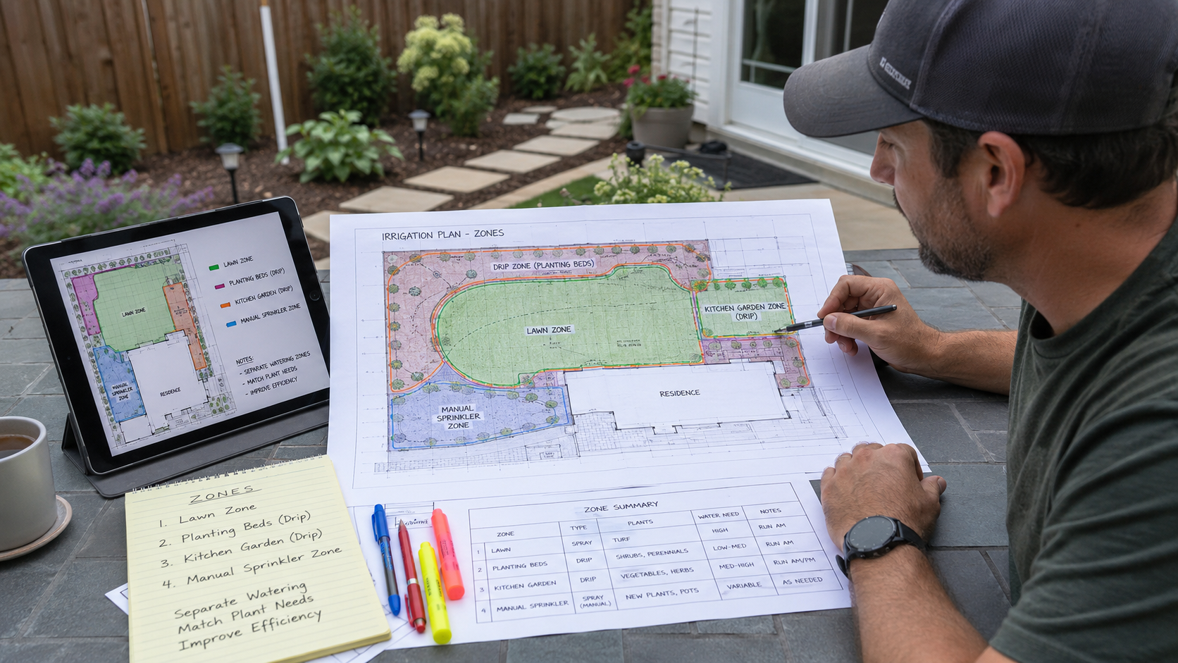 Residential sprinkler and drip irrigation zones
