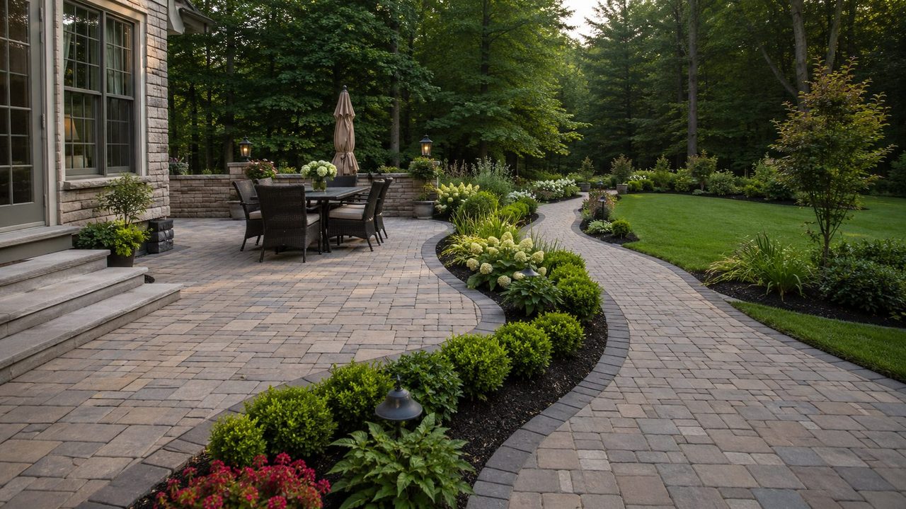 Premium completed landscaping patio for contact page