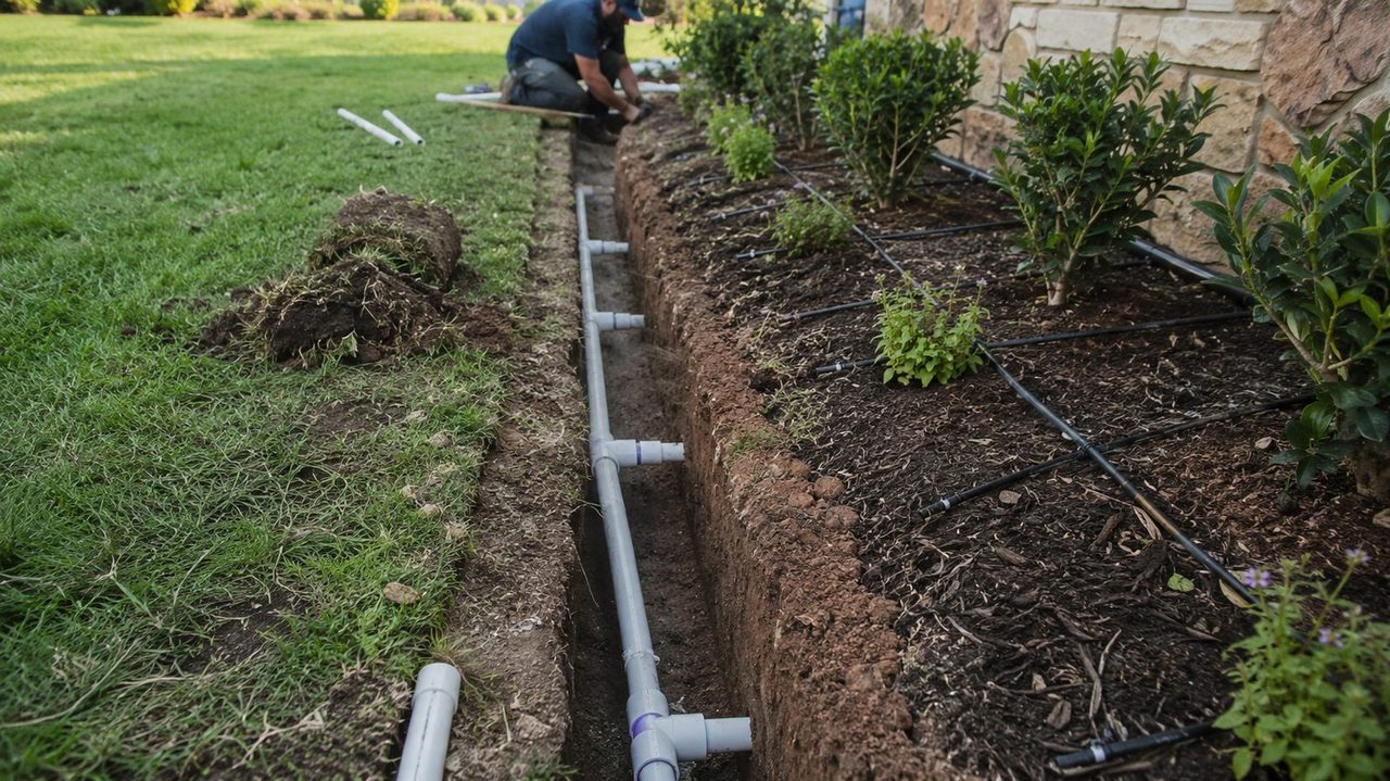 Irrigation trench and line setup