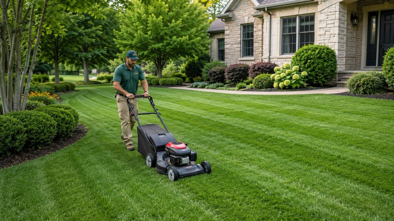 Freshly mowed maintained lawn