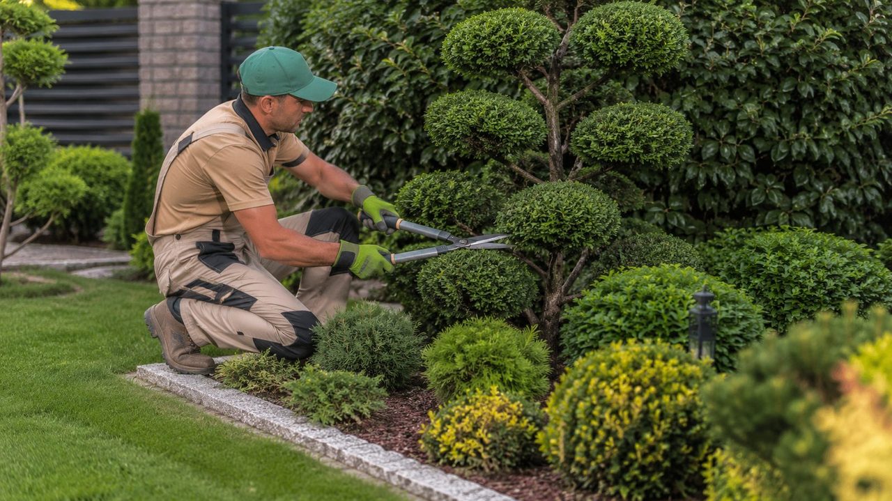 Pruned shrubs and plants